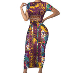 Brisbane Broncos Short Sleeve Bodycon Dress Tropical Hibiscus Floral Pattern With Maroon And Yellow Accents