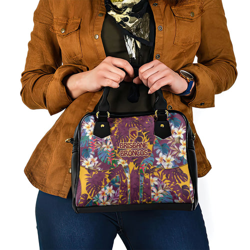 Brisbane Broncos Shoulder Handbag Tropical Hibiscus Floral Pattern With Maroon And Yellow Accents