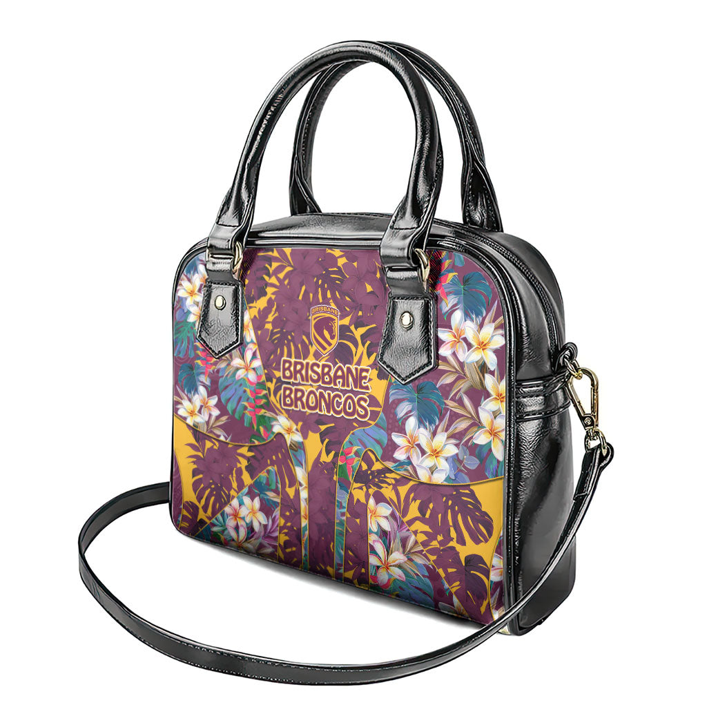 Brisbane Broncos Shoulder Handbag Tropical Hibiscus Floral Pattern With Maroon And Yellow Accents