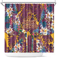 Brisbane Broncos Shower Curtain Tropical Hibiscus Floral Pattern With Maroon And Yellow Accents