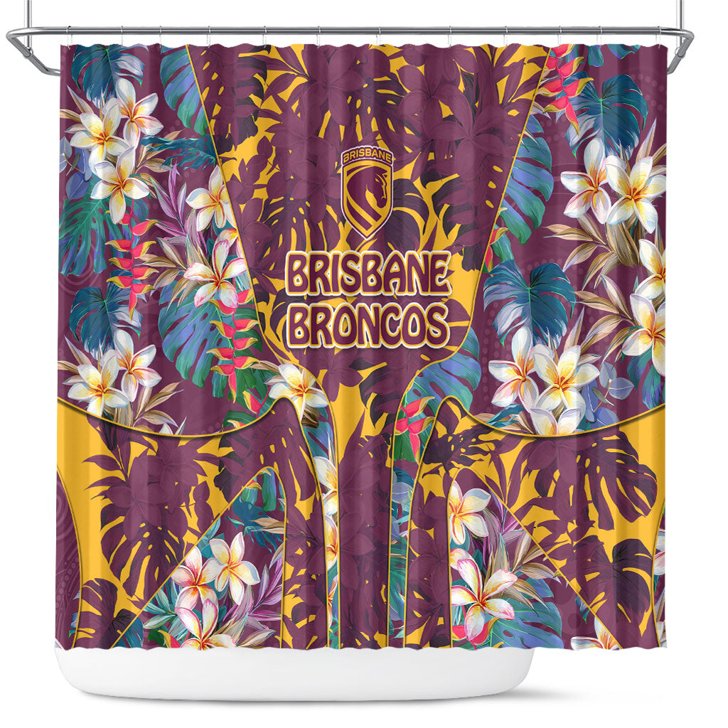 Brisbane Broncos Shower Curtain Tropical Hibiscus Floral Pattern With Maroon And Yellow Accents