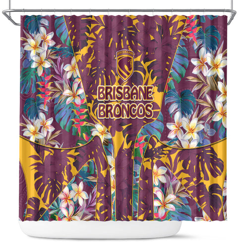 Brisbane Broncos Shower Curtain Tropical Hibiscus Floral Pattern With Maroon And Yellow Accents