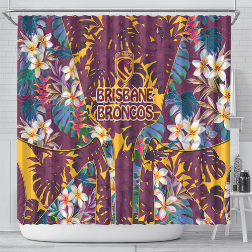 Brisbane Broncos Shower Curtain Tropical Hibiscus Floral Pattern With Maroon And Yellow Accents