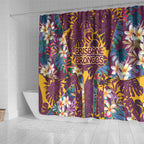 Brisbane Broncos Shower Curtain Tropical Hibiscus Floral Pattern With Maroon And Yellow Accents