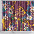 Brisbane Broncos Shower Curtain Tropical Hibiscus Floral Pattern With Maroon And Yellow Accents