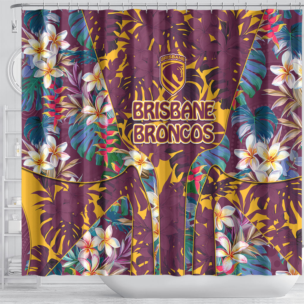 Brisbane Broncos Shower Curtain Tropical Hibiscus Floral Pattern With Maroon And Yellow Accents