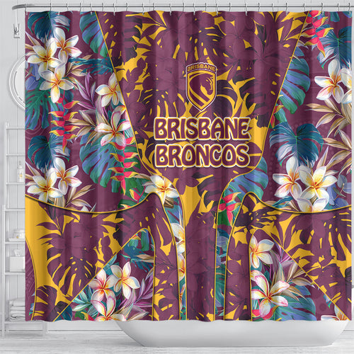 Brisbane Broncos Shower Curtain Tropical Hibiscus Floral Pattern With Maroon And Yellow Accents