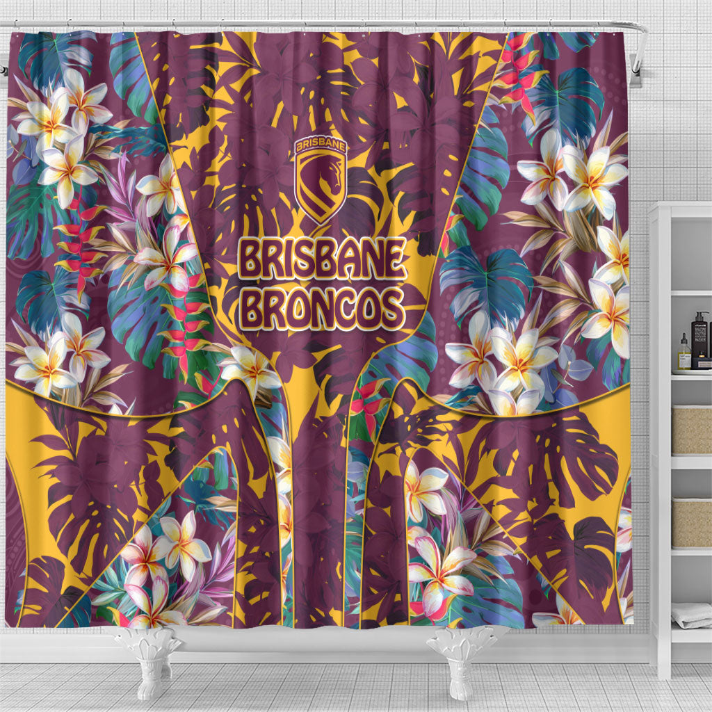 Brisbane Broncos Shower Curtain Tropical Hibiscus Floral Pattern With Maroon And Yellow Accents