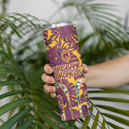 Brisbane Broncos Skinny Tumbler Tropical Hibiscus Floral Pattern With Maroon And Yellow Accents