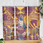 Brisbane Broncos Skinny Tumbler Tropical Hibiscus Floral Pattern With Maroon And Yellow Accents