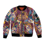 Brisbane Broncos Sleeve Zip Bomber Jacket Tropical Hibiscus Floral Pattern With Maroon And Yellow Accents