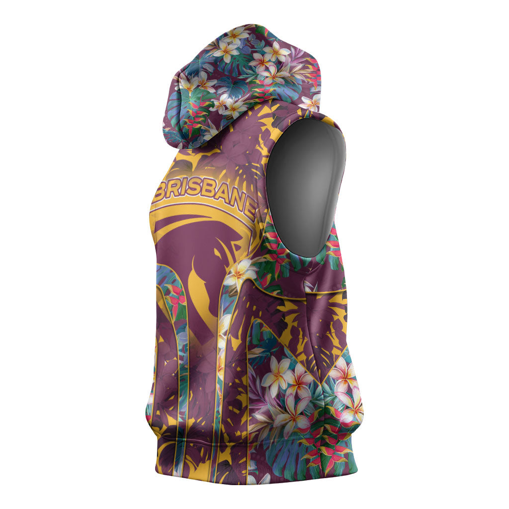 Brisbane Broncos Sleeveless Hoodie Tropical Hibiscus Floral Pattern With Maroon And Yellow Accents