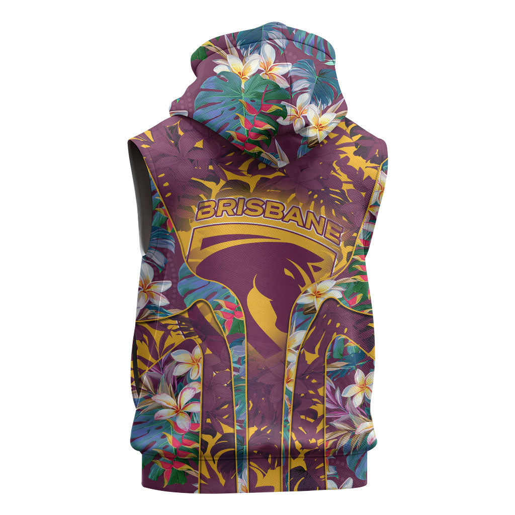 Brisbane Broncos Sleeveless Zip Hoodie Tropical Hibiscus Floral Pattern With Maroon And Yellow Accents