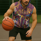 Brisbane Broncos Sleeveless Zip Hoodie Tropical Hibiscus Floral Pattern With Maroon And Yellow Accents