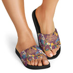Brisbane Broncos Slide Sandals Tropical Hibiscus Floral Pattern With Maroon And Yellow Accents