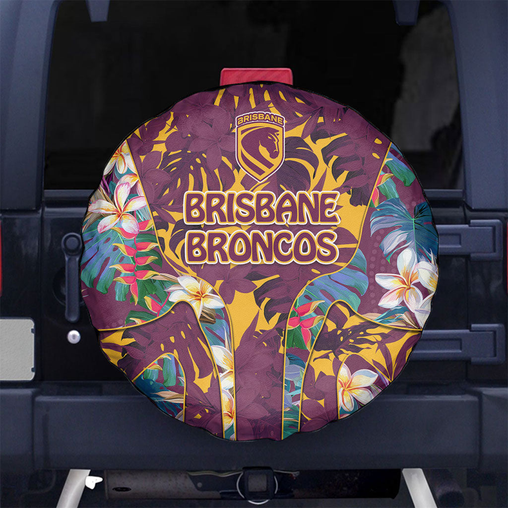 Brisbane Broncos Spare Tire Cover Tropical Hibiscus Floral Pattern With Maroon And Yellow Accents