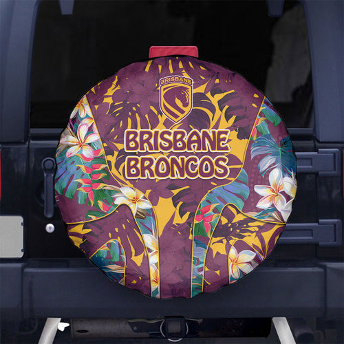 Brisbane Broncos Spare Tire Cover Tropical Hibiscus Floral Pattern With Maroon And Yellow Accents
