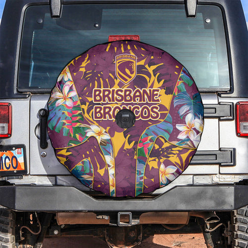 Brisbane Broncos Spare Tire Cover Tropical Hibiscus Floral Pattern With Maroon And Yellow Accents
