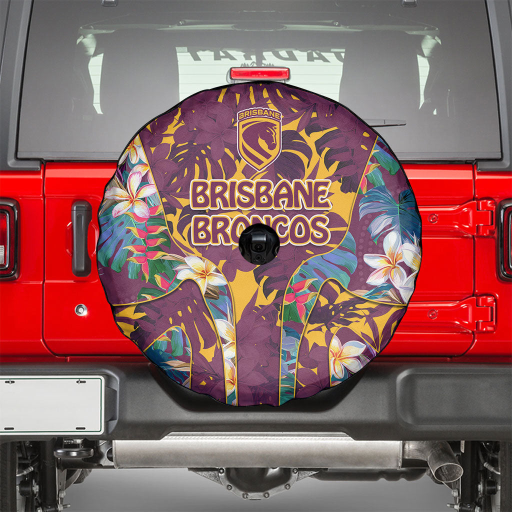 Brisbane Broncos Spare Tire Cover Tropical Hibiscus Floral Pattern With Maroon And Yellow Accents