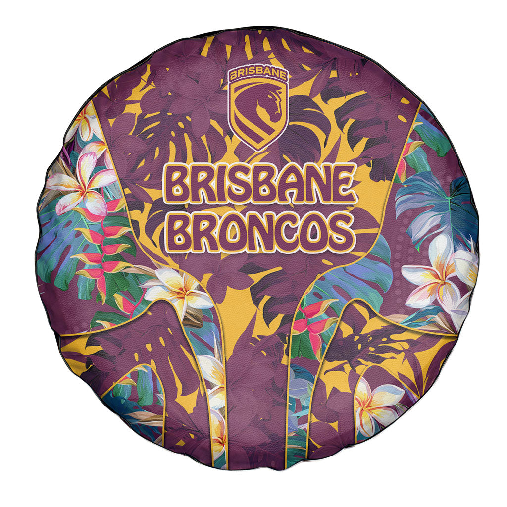 Brisbane Broncos Spare Tire Cover Tropical Hibiscus Floral Pattern With Maroon And Yellow Accents
