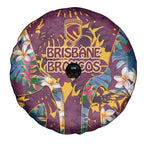 Brisbane Broncos Spare Tire Cover Tropical Hibiscus Floral Pattern With Maroon And Yellow Accents