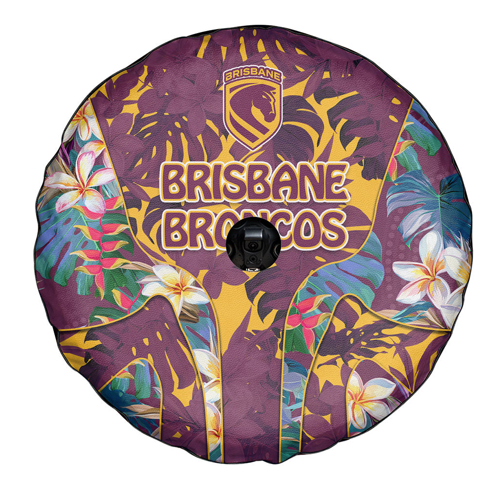 Brisbane Broncos Spare Tire Cover Tropical Hibiscus Floral Pattern With Maroon And Yellow Accents