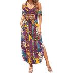 Brisbane Broncos Summer Maxi Dress Tropical Hibiscus Floral Pattern With Maroon And Yellow Accents