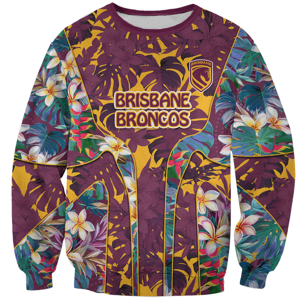 Brisbane Broncos Sweatshirt Tropical Hibiscus Floral Pattern With Maroon And Yellow Accents