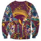 Brisbane Broncos Sweatshirt Tropical Hibiscus Floral Pattern With Maroon And Yellow Accents