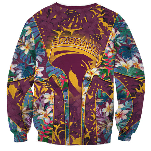 Brisbane Broncos Sweatshirt Tropical Hibiscus Floral Pattern With Maroon And Yellow Accents