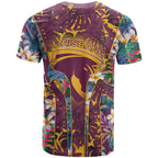 Brisbane Broncos T Shirt Tropical Hibiscus Floral Pattern With Maroon And Yellow Accents