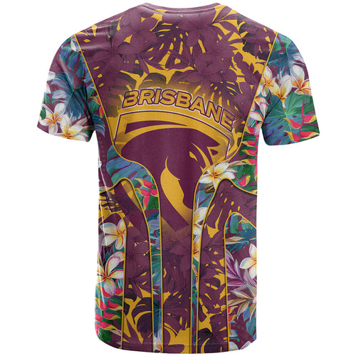 Brisbane Broncos T Shirt Tropical Hibiscus Floral Pattern With Maroon And Yellow Accents