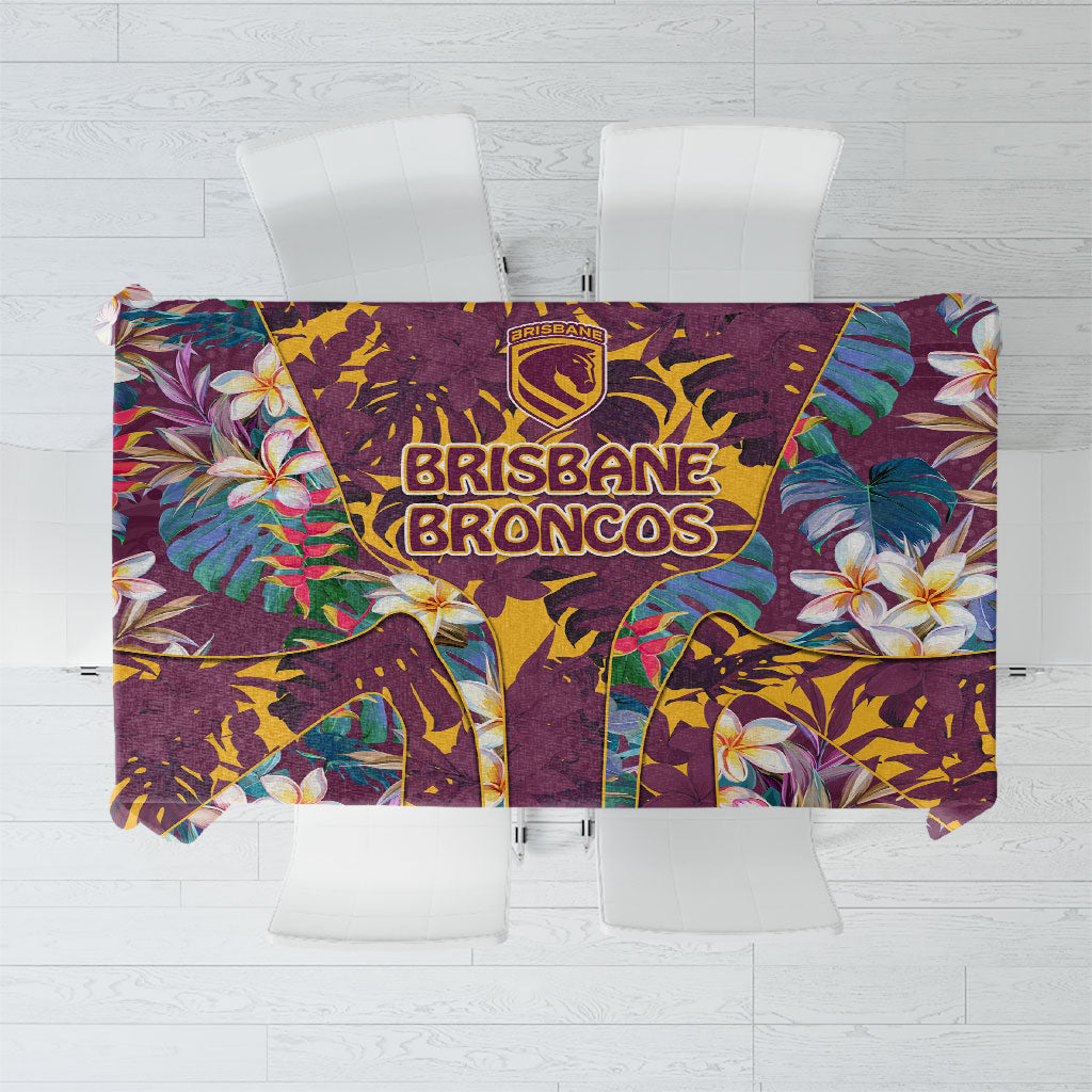 Brisbane Broncos Tablecloth Tropical Hibiscus Floral Pattern With Maroon And Yellow Accents