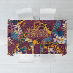 Brisbane Broncos Tablecloth Tropical Hibiscus Floral Pattern With Maroon And Yellow Accents