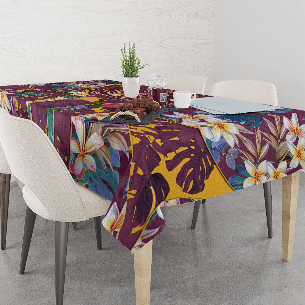 Brisbane Broncos Tablecloth Tropical Hibiscus Floral Pattern With Maroon And Yellow Accents
