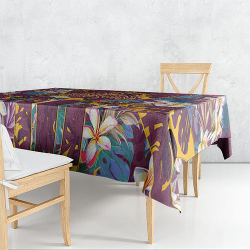 Brisbane Broncos Tablecloth Tropical Hibiscus Floral Pattern With Maroon And Yellow Accents