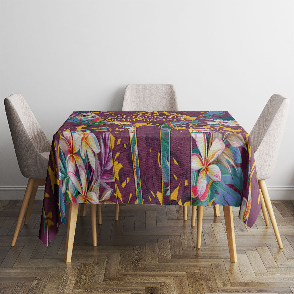 Brisbane Broncos Tablecloth Tropical Hibiscus Floral Pattern With Maroon And Yellow Accents