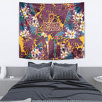 Brisbane Broncos Tapestry Tropical Hibiscus Floral Pattern With Maroon And Yellow Accents