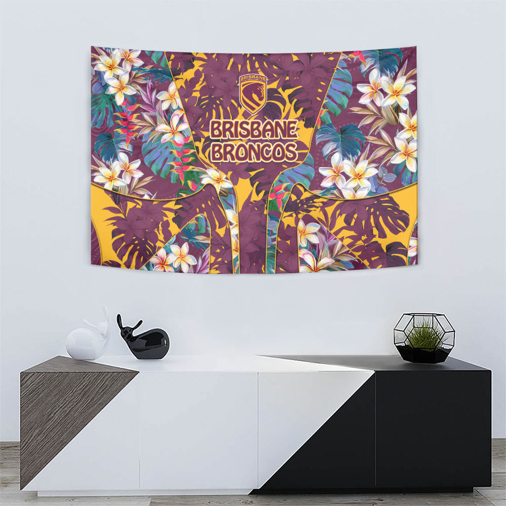 Brisbane Broncos Tapestry Tropical Hibiscus Floral Pattern With Maroon And Yellow Accents