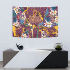 Brisbane Broncos Tapestry Tropical Hibiscus Floral Pattern With Maroon And Yellow Accents