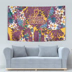 Brisbane Broncos Tapestry Tropical Hibiscus Floral Pattern With Maroon And Yellow Accents