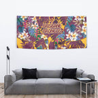 Brisbane Broncos Tapestry Tropical Hibiscus Floral Pattern With Maroon And Yellow Accents