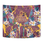 Brisbane Broncos Tapestry Tropical Hibiscus Floral Pattern With Maroon And Yellow Accents