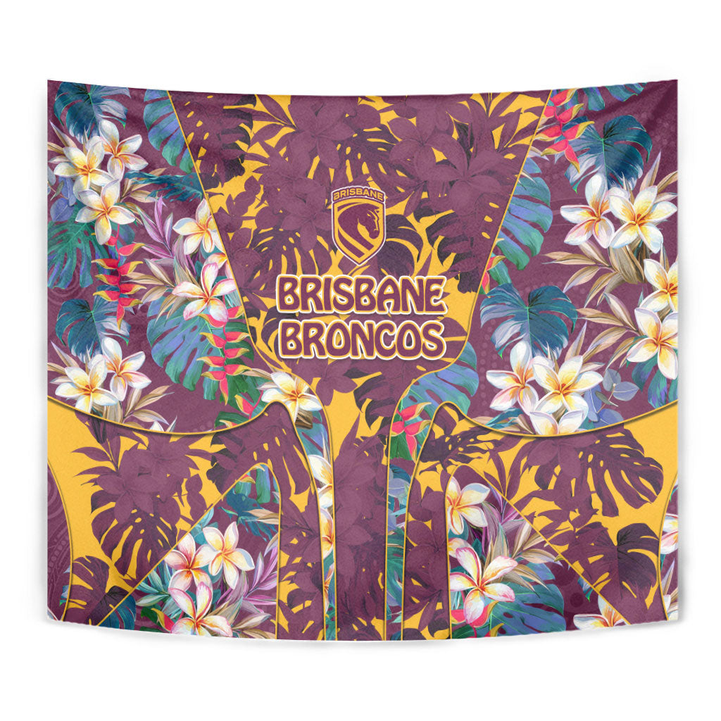 Brisbane Broncos Tapestry Tropical Hibiscus Floral Pattern With Maroon And Yellow Accents