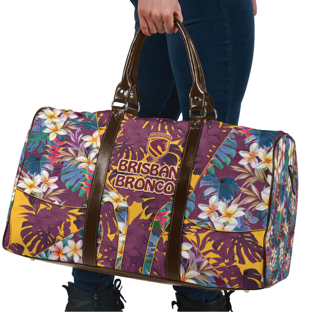 Brisbane Broncos Travel Bag Tropical Hibiscus Floral Pattern With Maroon And Yellow Accents