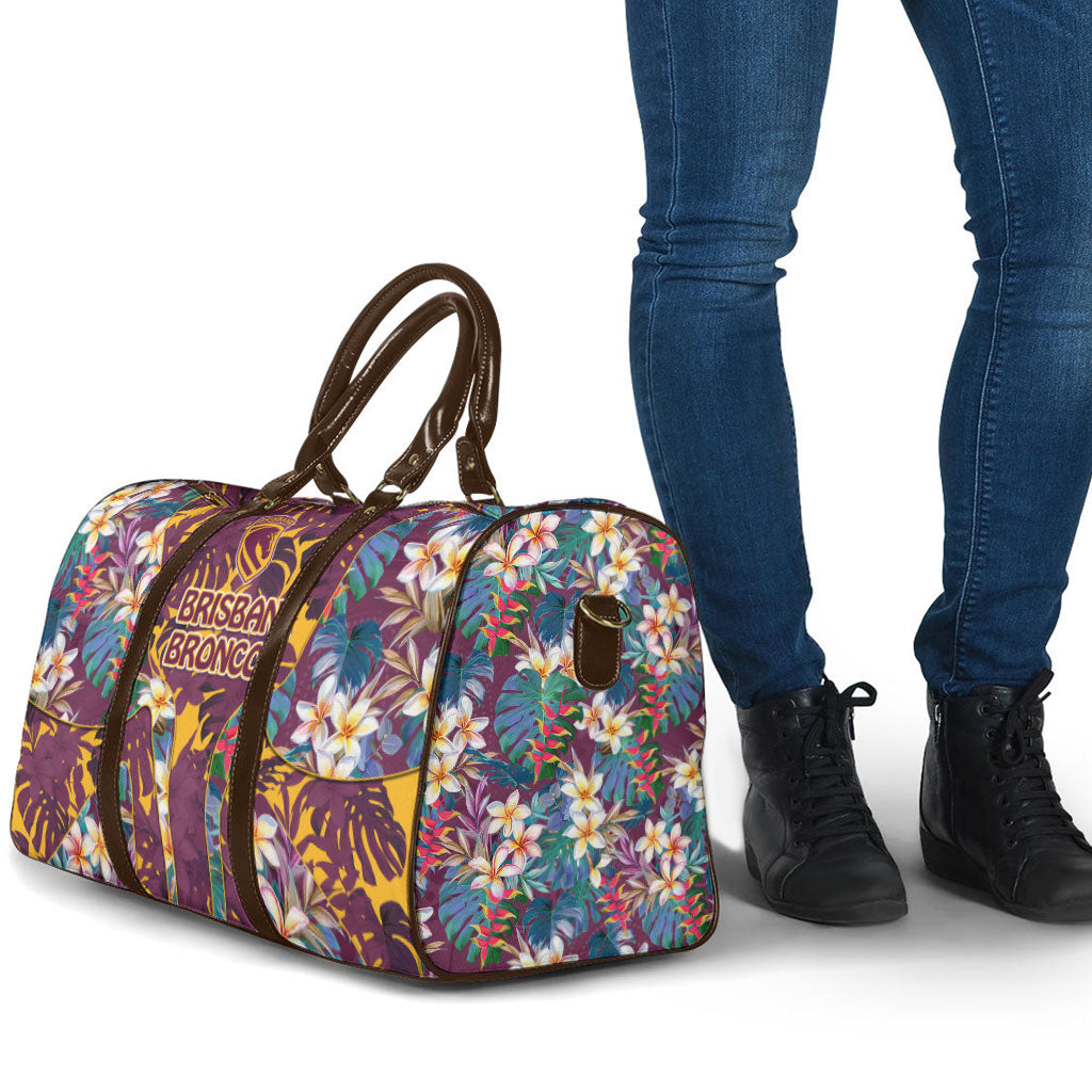 Brisbane Broncos Travel Bag Tropical Hibiscus Floral Pattern With Maroon And Yellow Accents