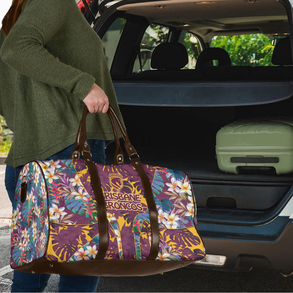 Brisbane Broncos Travel Bag Tropical Hibiscus Floral Pattern With Maroon And Yellow Accents