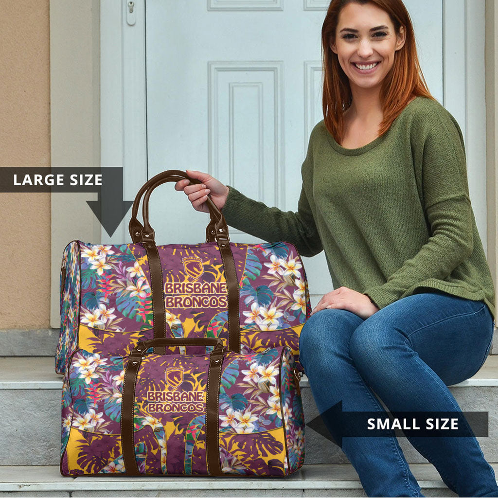 Brisbane Broncos Travel Bag Tropical Hibiscus Floral Pattern With Maroon And Yellow Accents