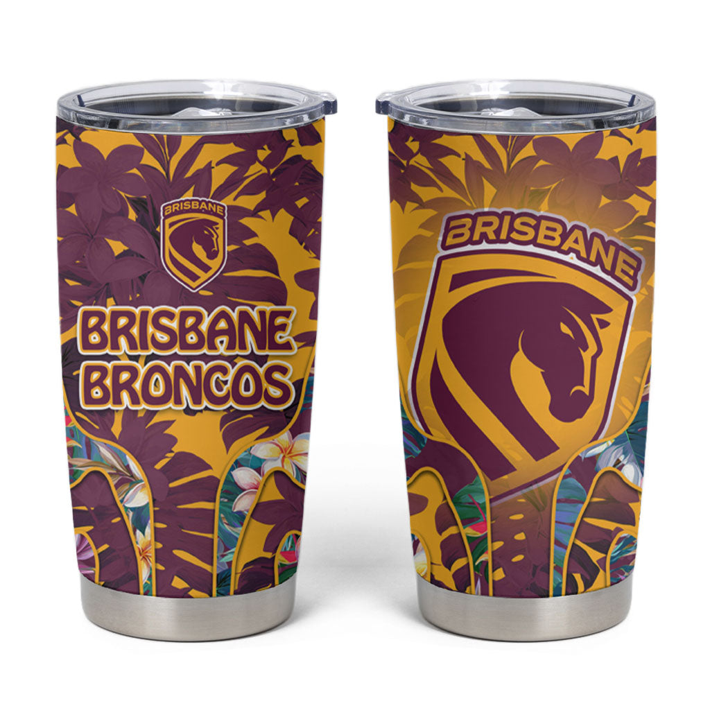 Brisbane Broncos Tumbler Cup Tropical Hibiscus Floral Pattern With Maroon And Yellow Accents