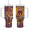 Brisbane Broncos Tumbler With Handle Tropical Hibiscus Floral Pattern With Maroon And Yellow Accents